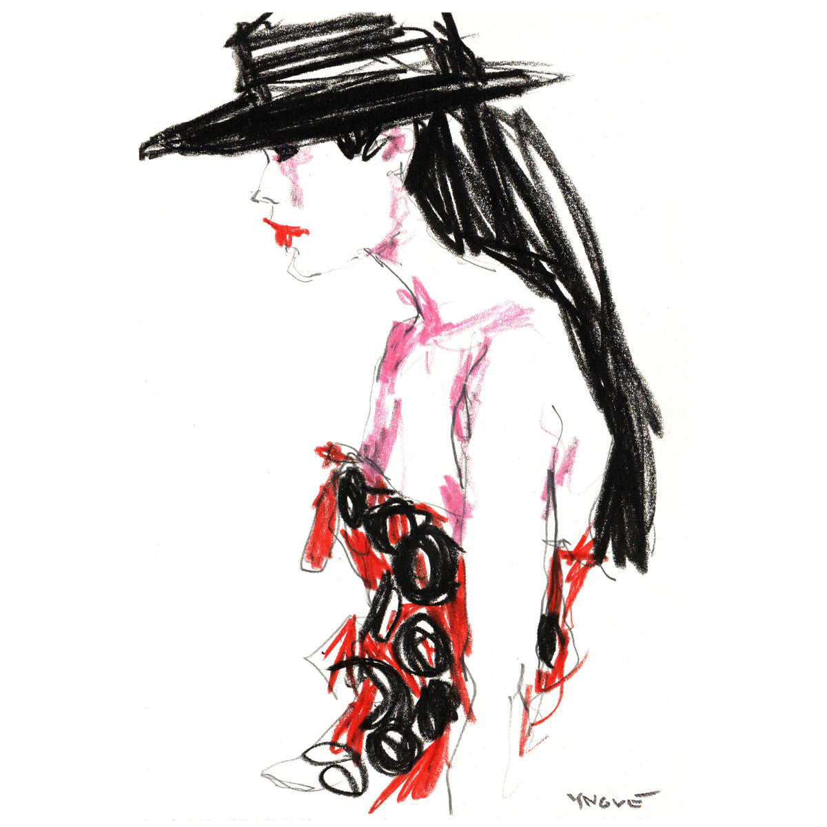 Tjej i profil med hatt